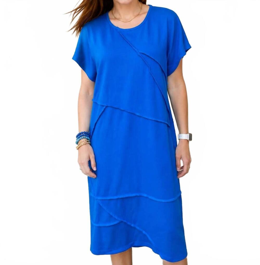 NEW ISLE APPAREL nyla asymmetrical layered dress in island blue